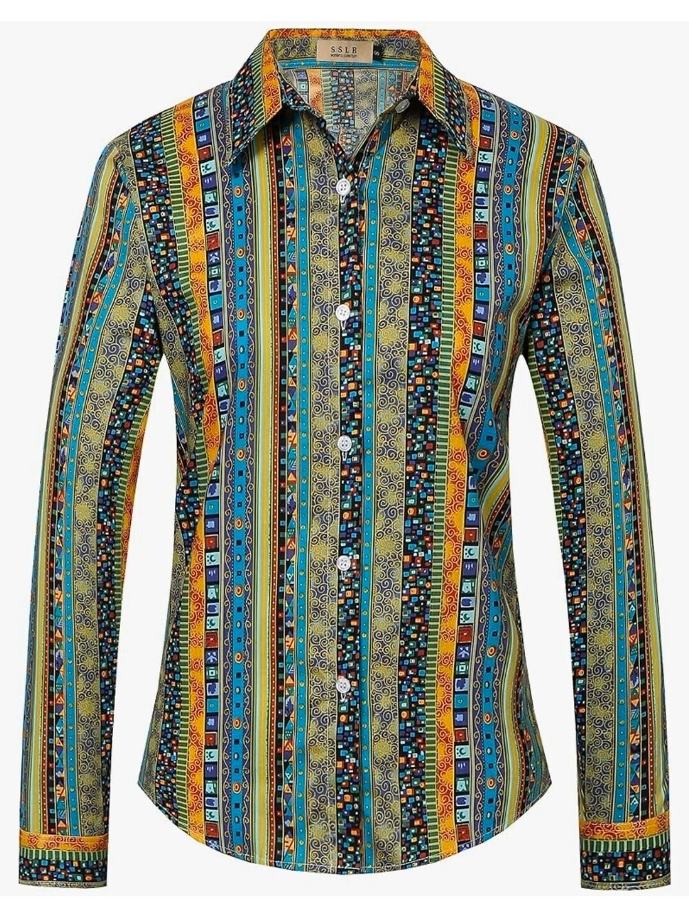 SSLR Women's Long Sleeve Button-Up Shirt with Colorful Vertical Stripes